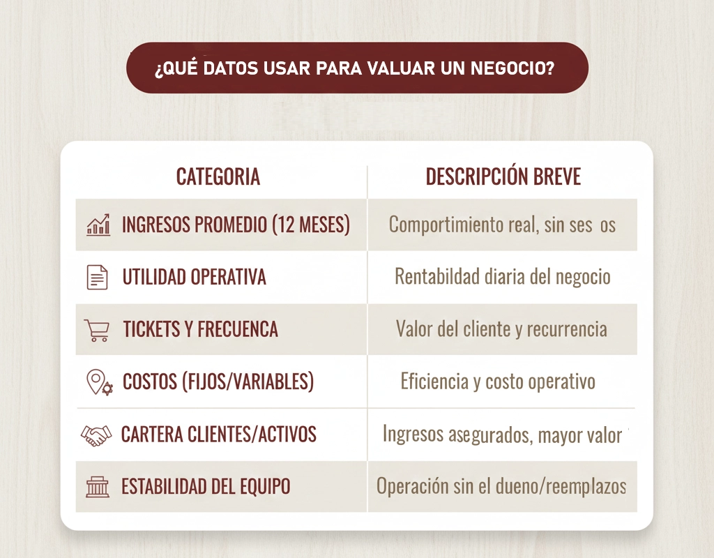 Datos para calcular el valor de un negocio