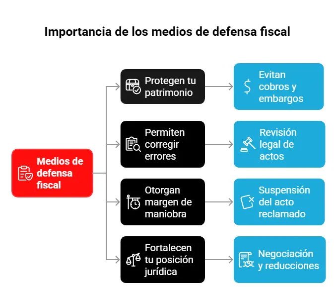 Infografía con la importancia de los medios de defensa fiscal