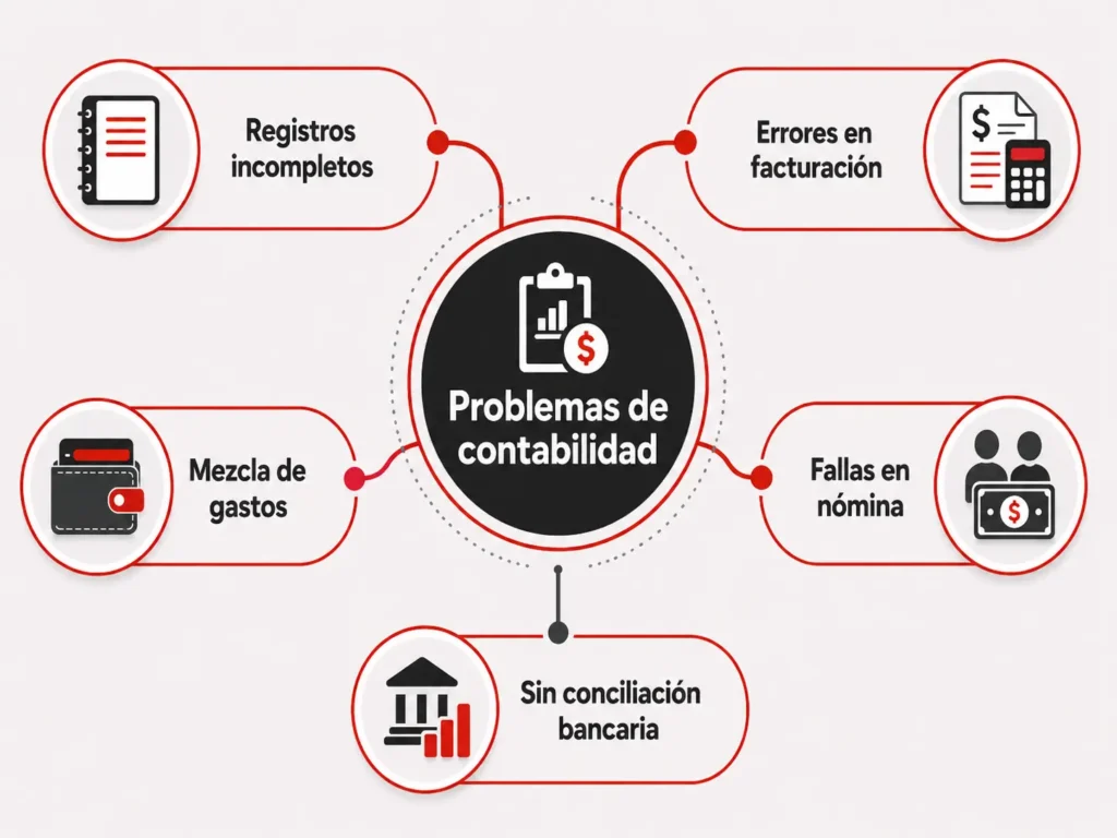 Infografía sobre problemas de contabilidad y su impacto en la empresa